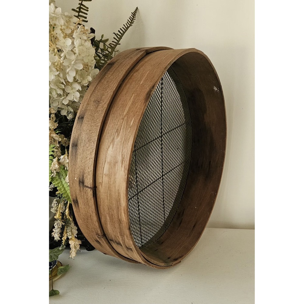 Antique Primitive Farm Wooden Bentwood Grain Sieve- Sifter Large 17"